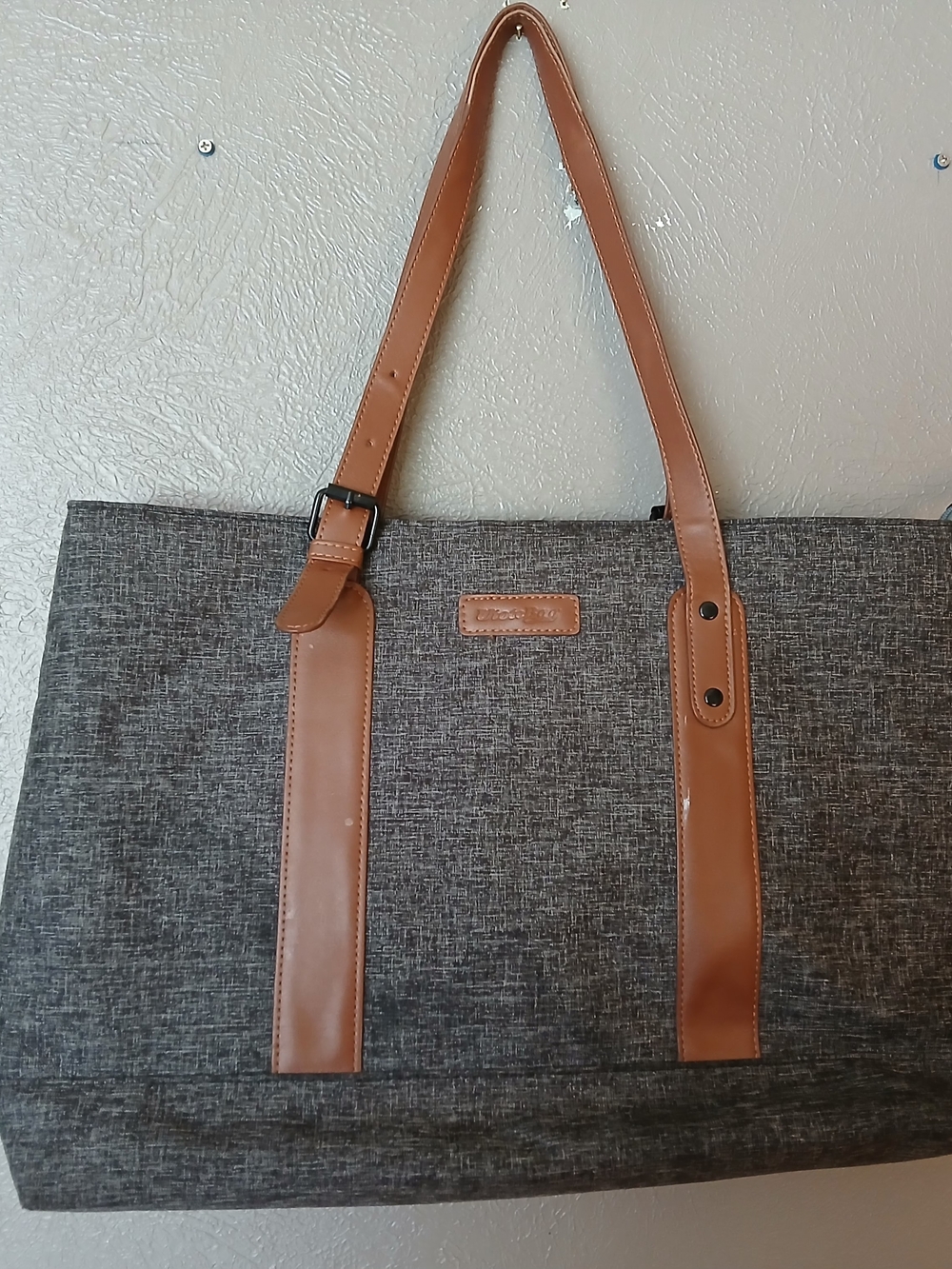 Gray Canvas Tote with Tan Faux-Leather Straps